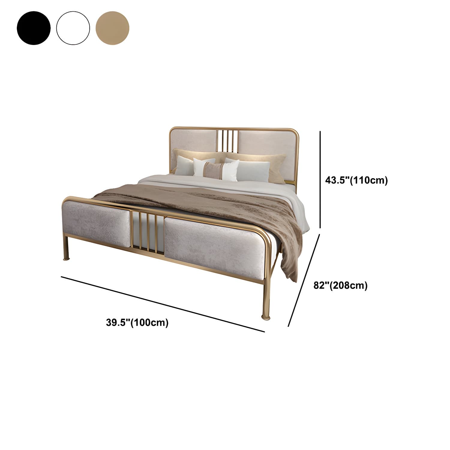 Glam Metallic Open-Frame Bed with Fabric Upholstered Headboard - image 12