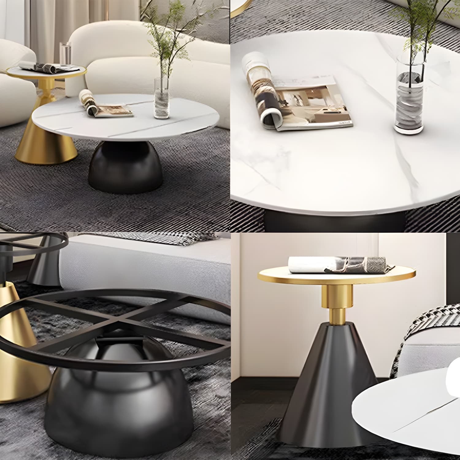 Round Stone Glam Coffee Table with Pedestal Iron Base and Built-in Storage - image 13