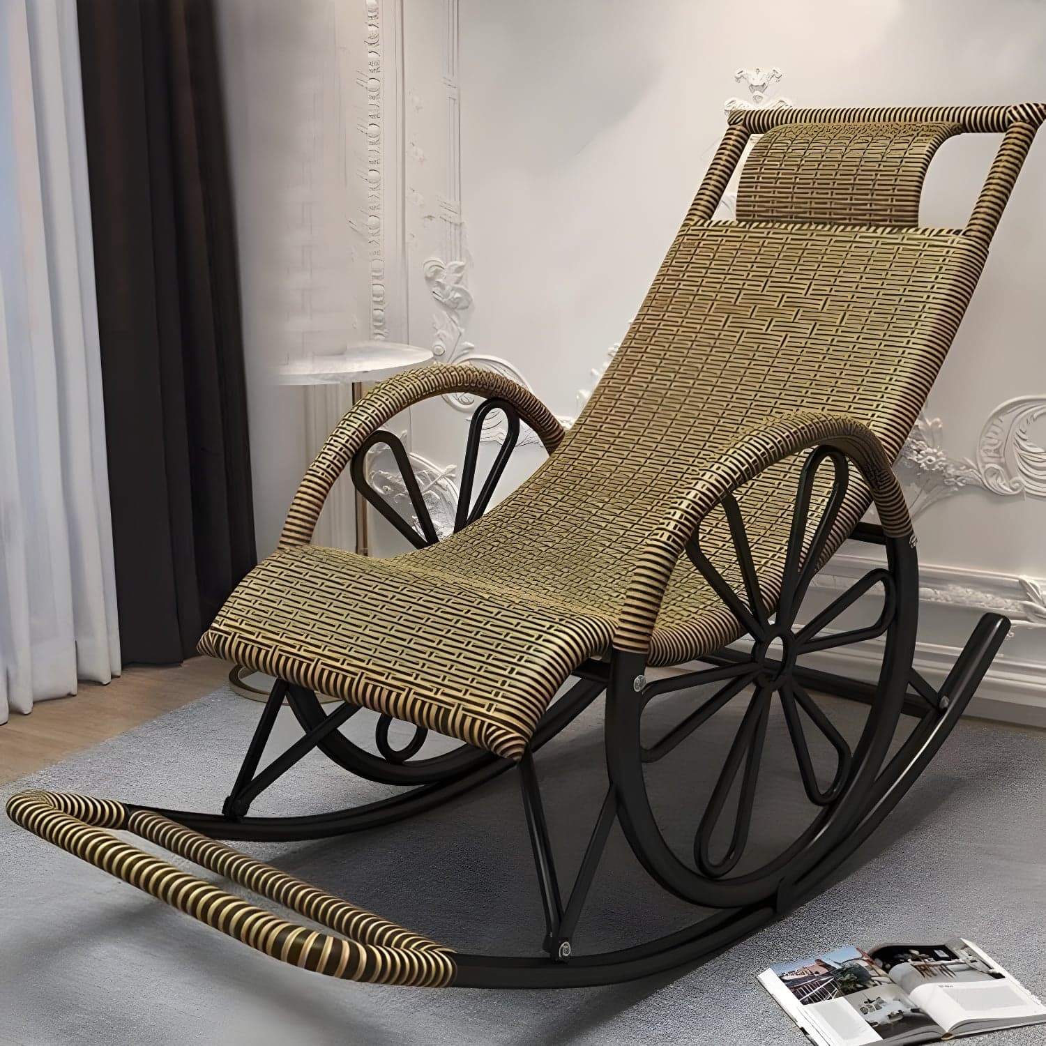 Contemporary Woven Rope Rocker Chair Wicker Rocking Chair for Home Decor - image 4