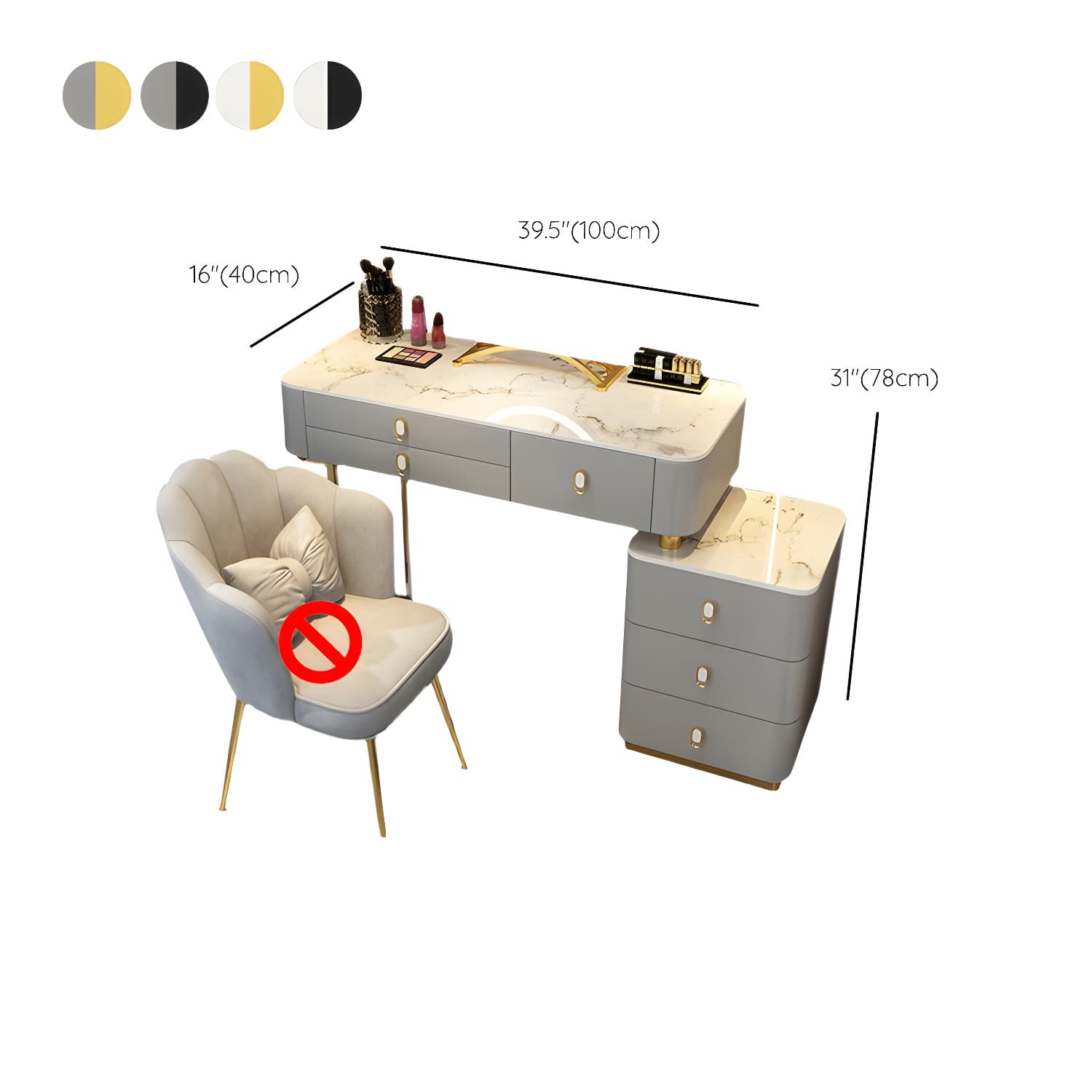 Glam Bedroom Vanity Dressing Table Stone Makeup Vanity Desk with Drawer - image 19