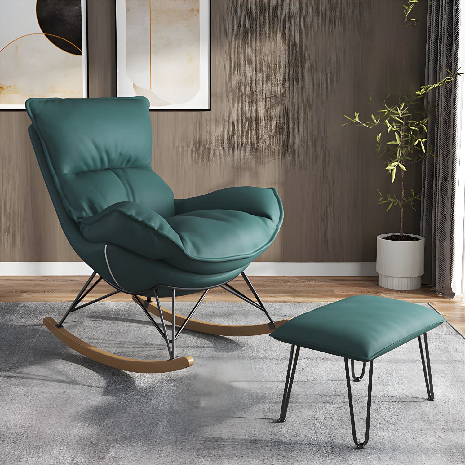 Upholstered Rocker Chair Living Room Rocking Chair with Padded Seat - image 4