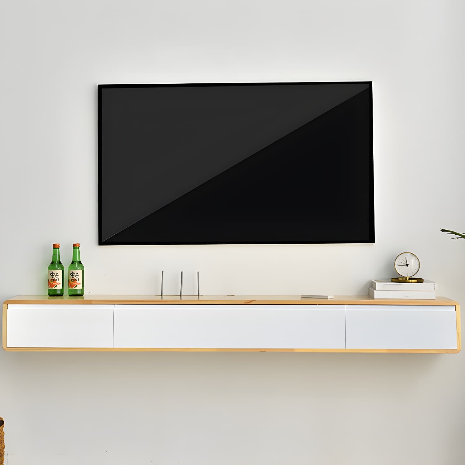 Wall-mounted TV Console Solid Wood TV Media Console with Drawers - image 9