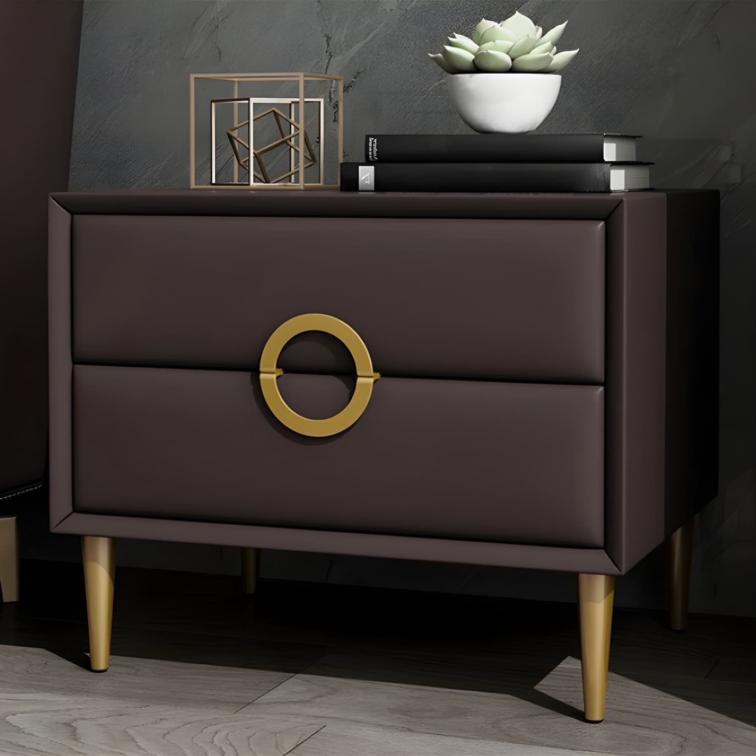 Glam Style Solid Wood Two Drawers Nightstand with Legs for Bedroom - image 8