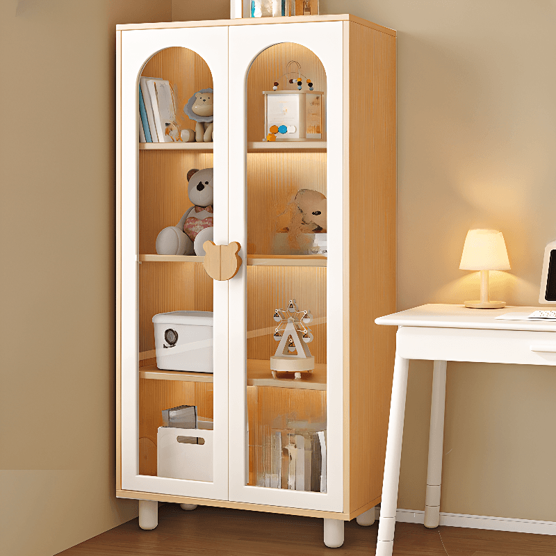 Modern Rectangular Utility Cabinet with Closet, Manufactured Wood Countertop, Glass-panel Door, White/Natural Top - image 4