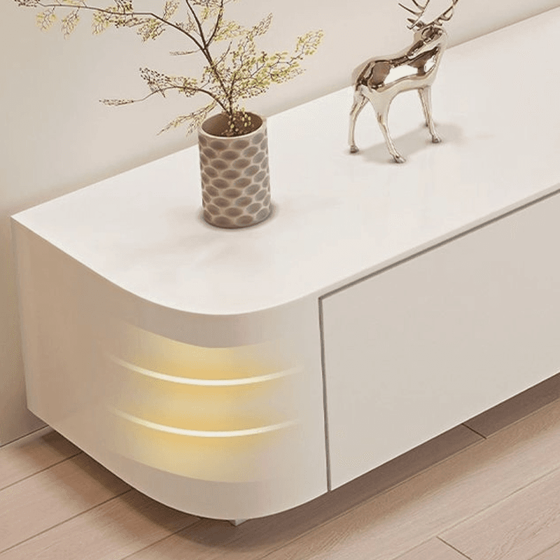 White TV Stand for Sleeping Quarters with Shelf, 2 Drawers, 2 Cabinets, Cable Management, and Gate Doors - image 4