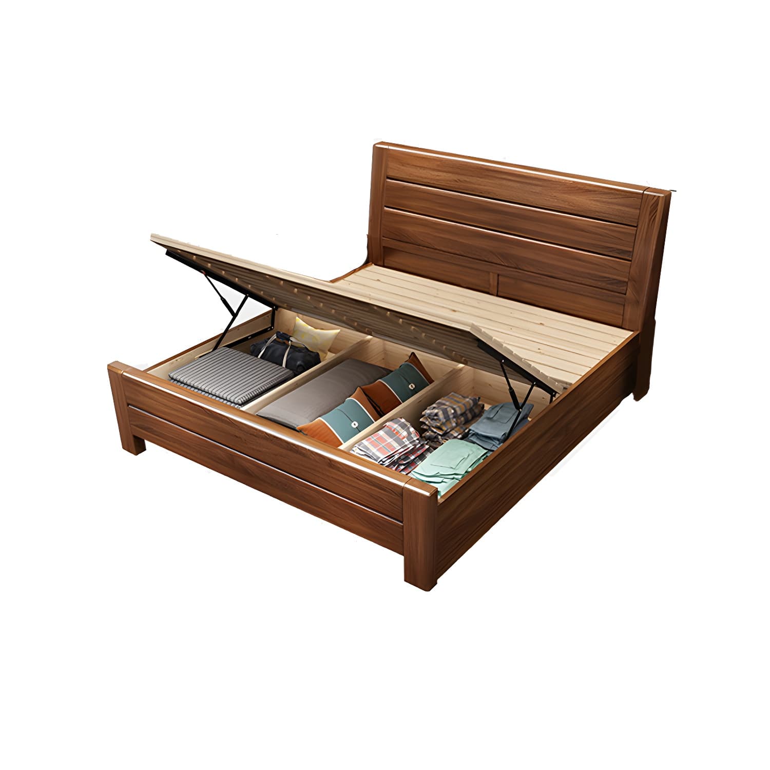 Mid-Century Modern Standard Bed Walnut Panel Bed with Headboard - image 12