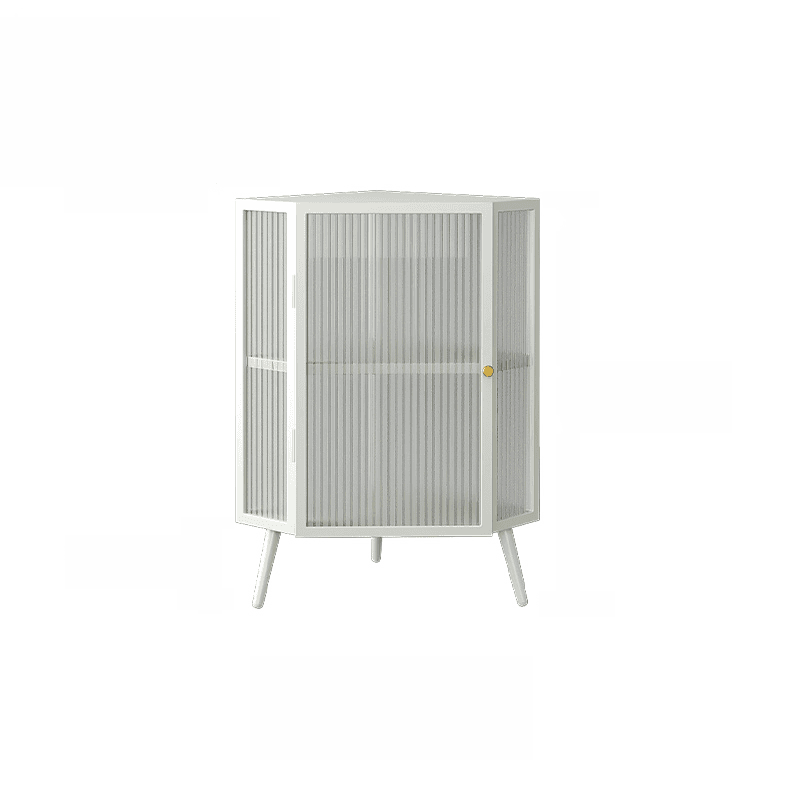 Contemporary Corner Utility Cabinet with 1 Cabinet, Iron Countertop, Glass Door, Pull Knobs, and Black/White/Off White Top - image 3