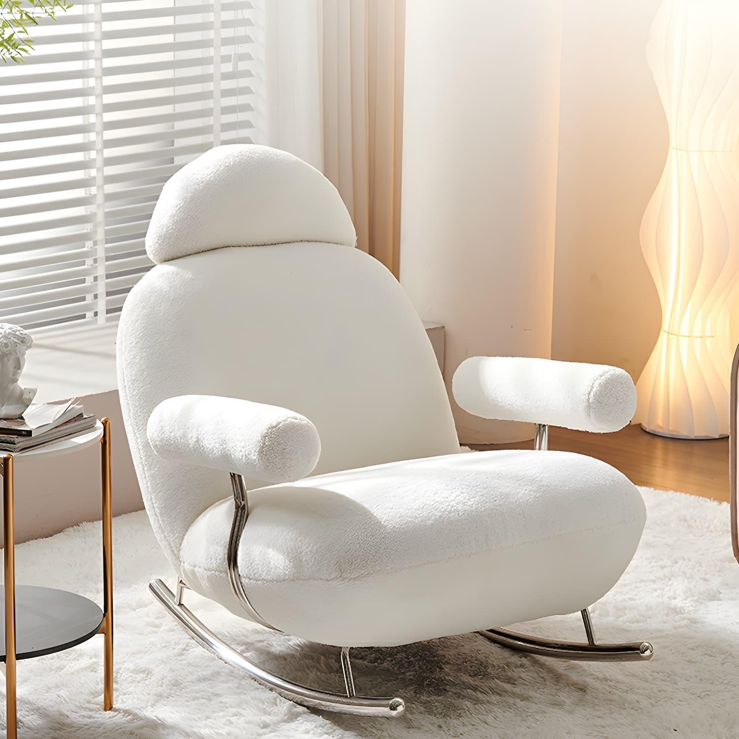 Sheepskin Rocking Chair with Cushion and Padded Seat Contemporary - image 18