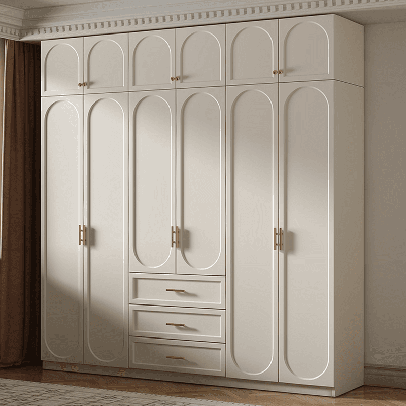 Chalk Simple Lumber Wardrobe Closet with Soft Close Drawer, Soft Close Door, Interior Shelves, and Clothing Rod