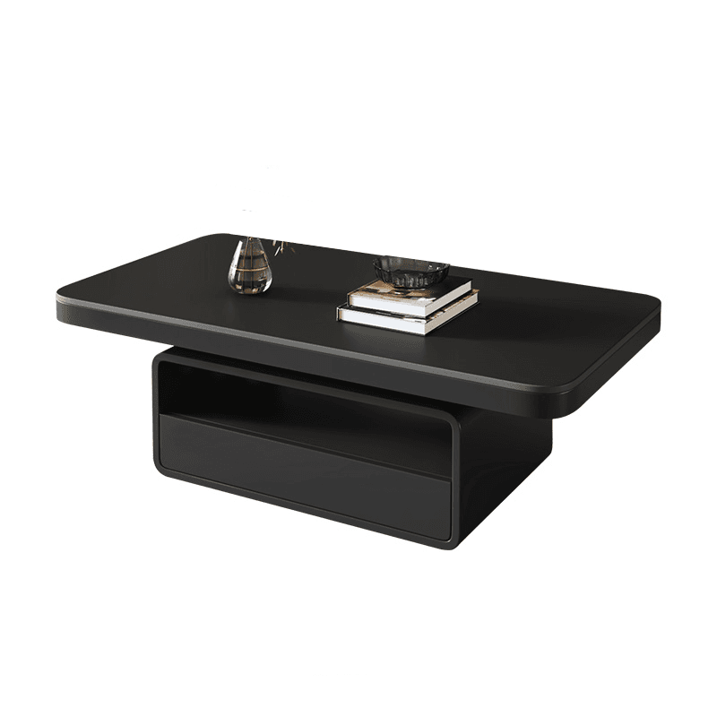 Trendy Board Game Coffee Table with Nested/Single Stone Top, Pedestal Base, Black/White Rectangular Shape, and 1 Drawer