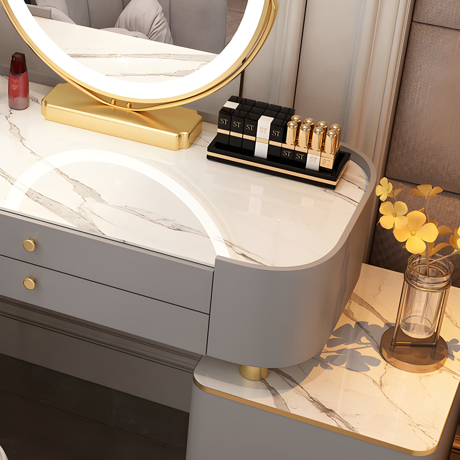 Glass Top Makeup Vanity Storage Box Vanity Dressing Table for Bedroom - image 9