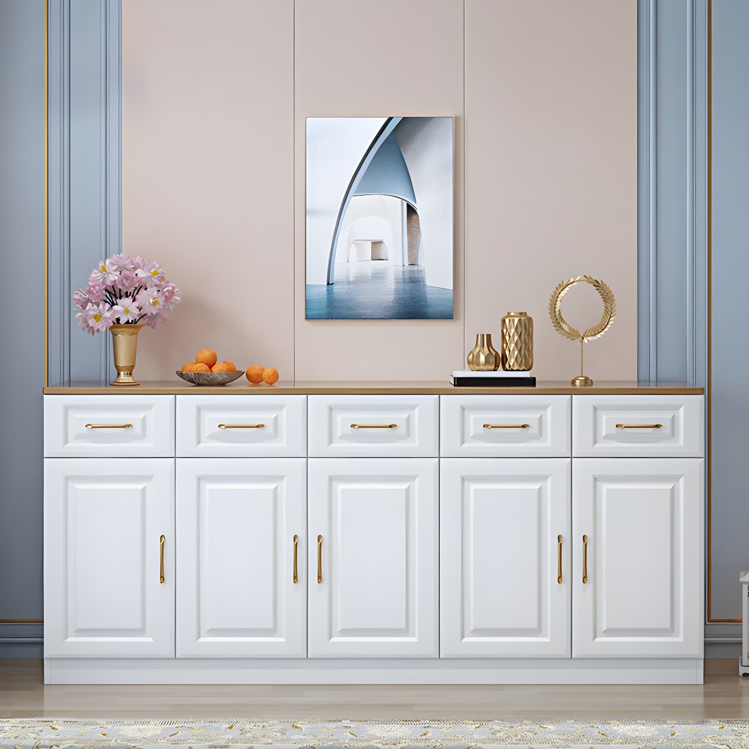 Modern Wood Buffet Sideboard with Cabinets, Drawers, and Shelves - No Distressing - image 6
