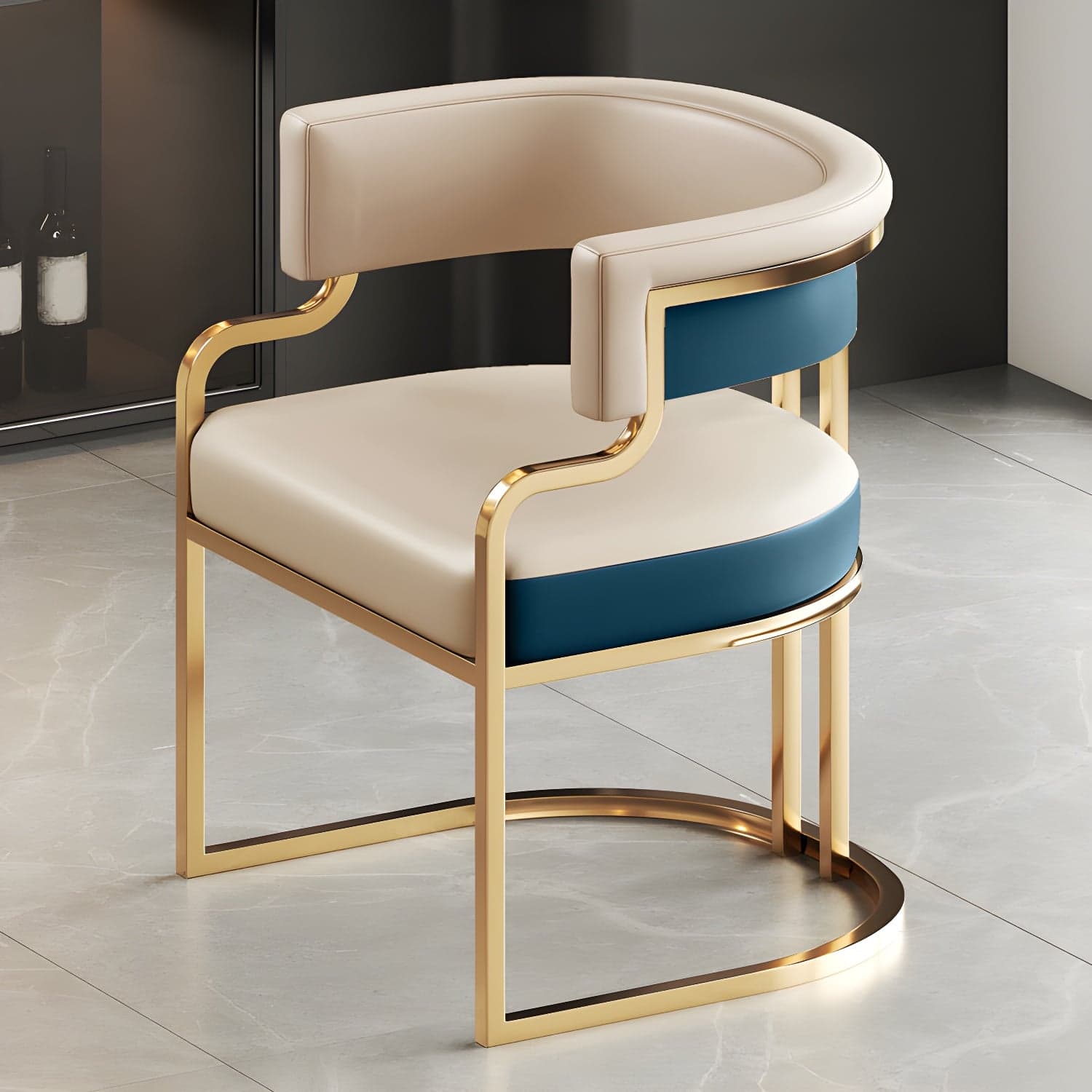 Upholstered Low-Back Arm Chair with Faux Leather and Brass/Gold Legs in Glam Style - image 7