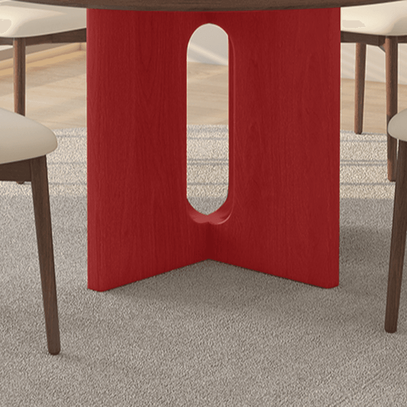 Dining Table Set with Rounded Shape, Stump Base, Fixed Table, Padded Chair with Back, 5-piece in Auburn - image 4