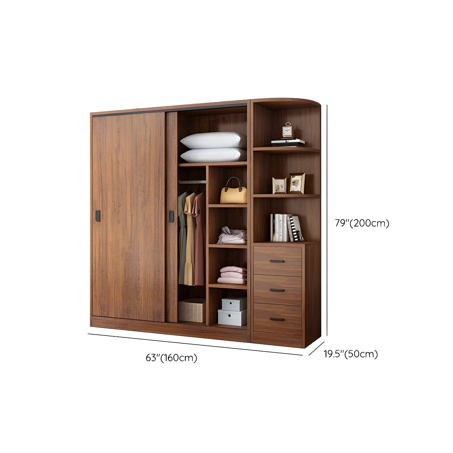 Modern Wooden Wardrobe Armoire with 3 Clothing Rods and Interior Shelves - image 16