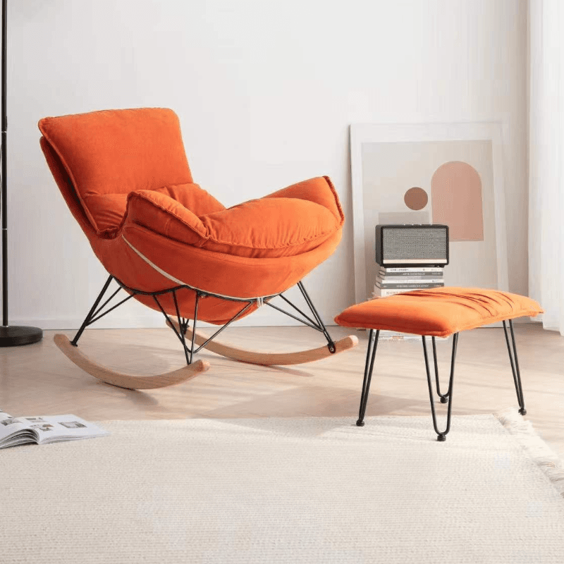 2-piece Stain Resistant Padded Rocking Accent Chair in Apricot Color with Footstool and Lumber Base in a Simple Style - image 13