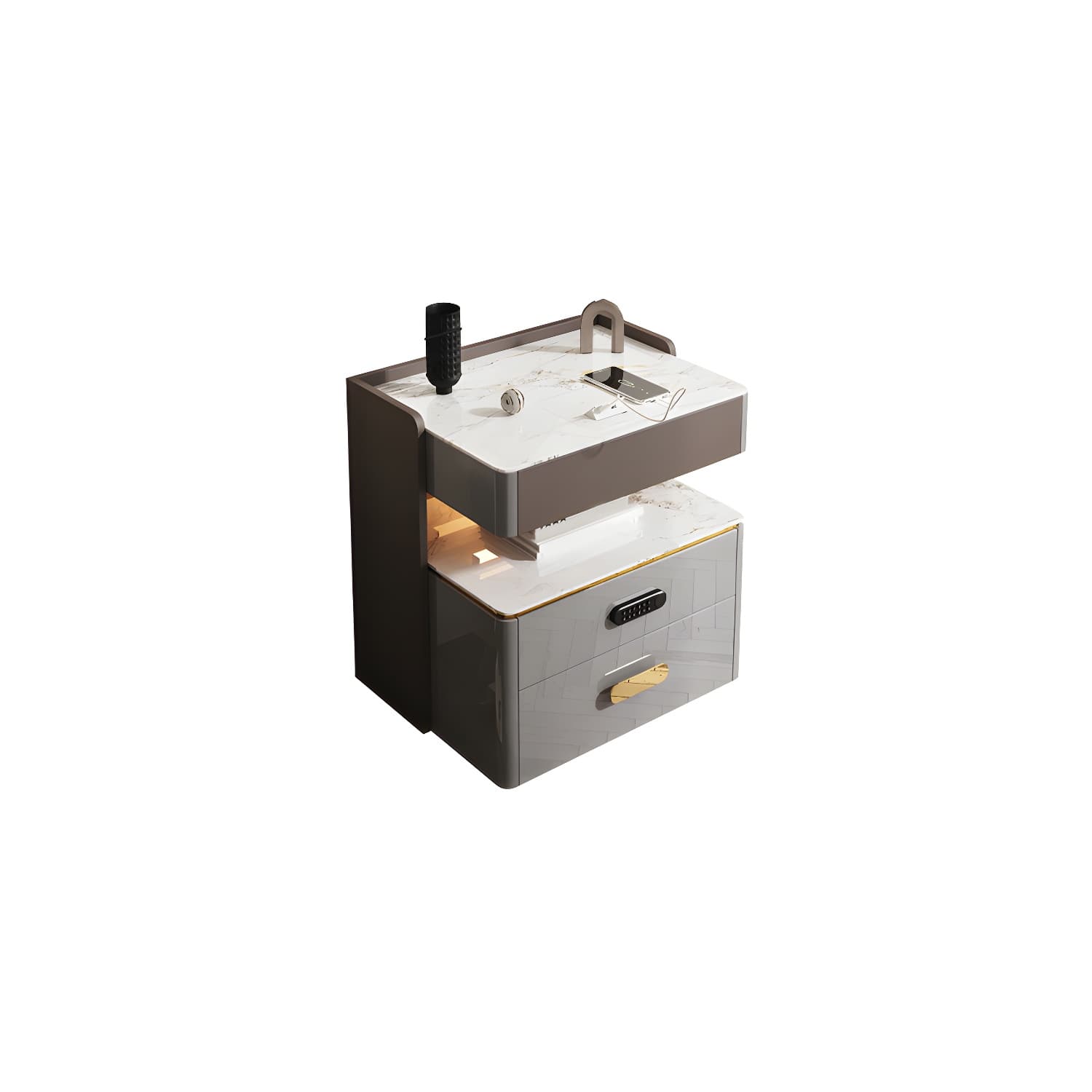 3-Drawer Nightstand with USB charging 21.65" Tall Faux Leather Nightstand - image 15