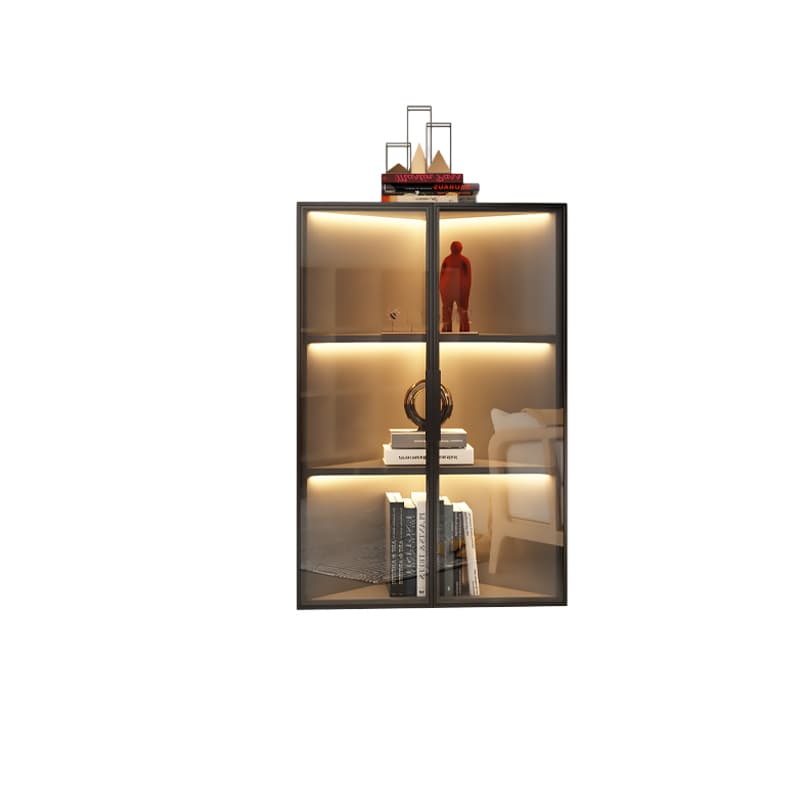 Modern Corner Accent Cabinet with Glass Doors and Metal Base without Light