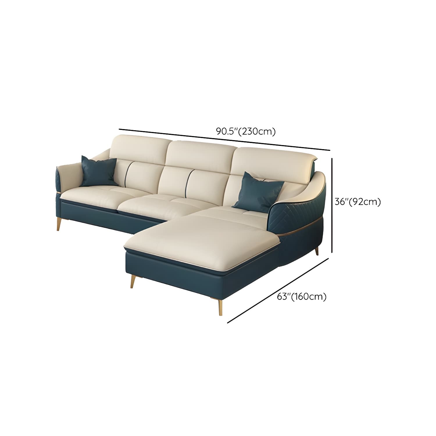Modern Beige Leather Stationary Sectional Sofa with Cushion Back - image 14