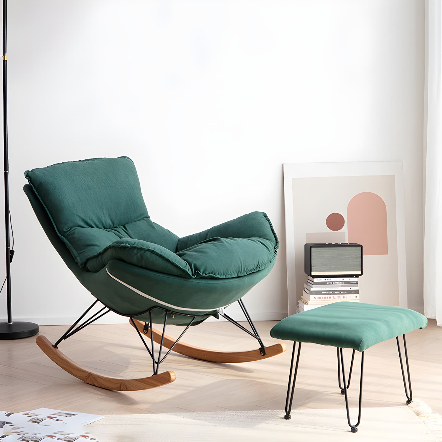 Modern Rocker Chair Upholstered with Dark legs Glider for Living Room