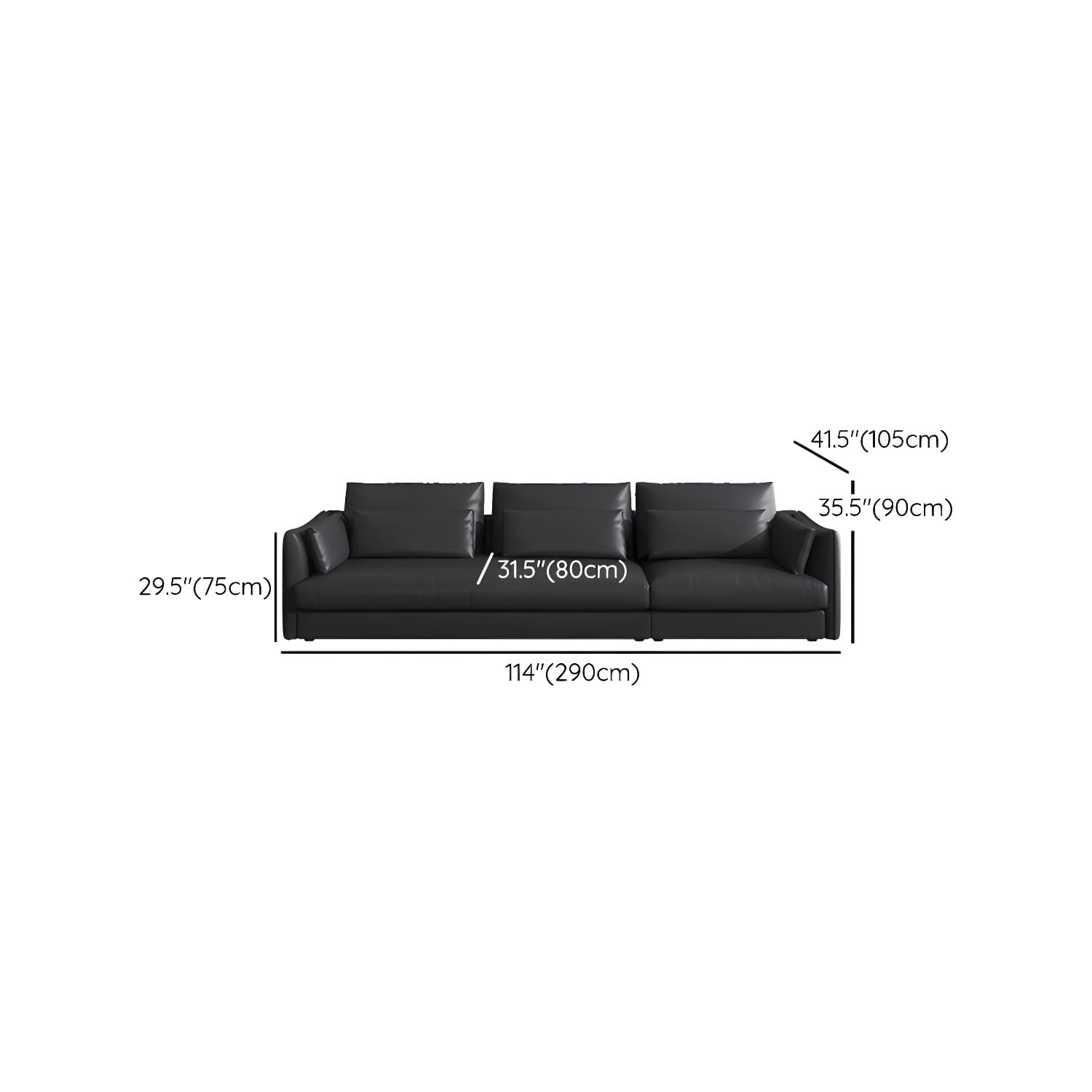Modern Genuine Leather Sectional Sofa in Black with Recessed Arm - image 15