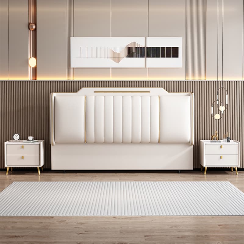 Modern Simple Style Panel Headboard in Natural Wood with No Distressing, Stepped Shape for California King/King/Queen Bed, Sponge Upholstery Fill, Standard Height - image 8