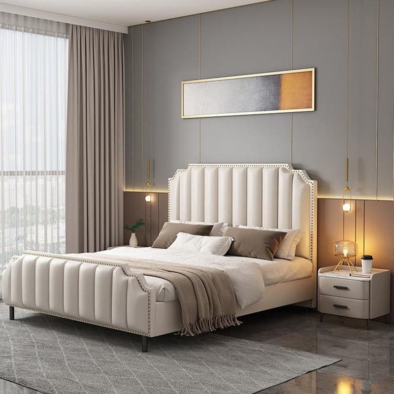 Modern Wood Panel Headboard Upholstered Sponge Fully in Lavish Gray Colors with Elegant Legs - image 9