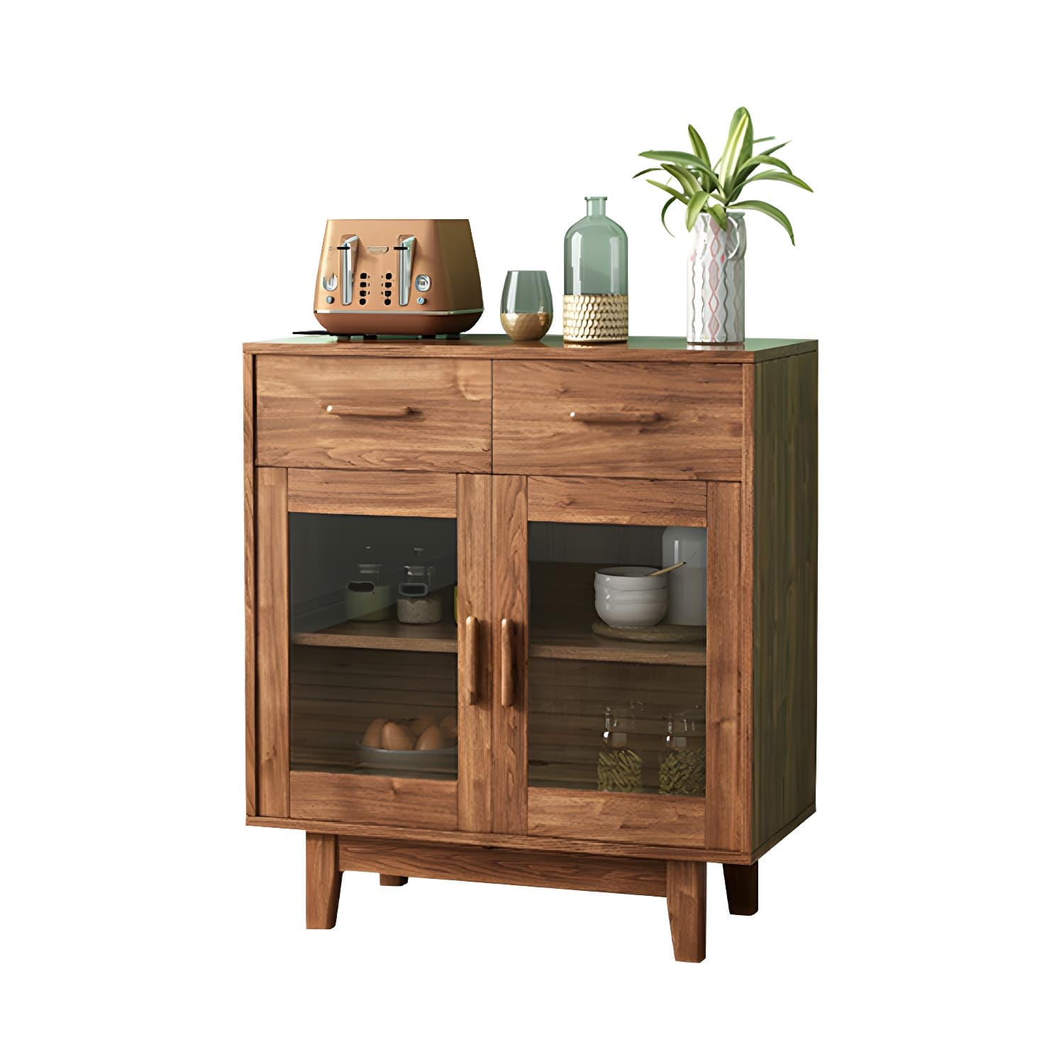 Modern Brown Wood Buffet Sideboard with Glass Doors and Drawers - image 11