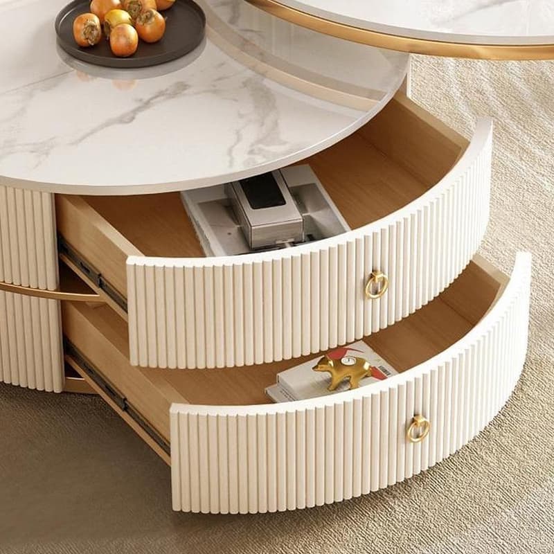 Steel Frame 2-Set Nesting Coffee Tables with Storage Drawers Glam Style Round Tables Standard Size - image 7