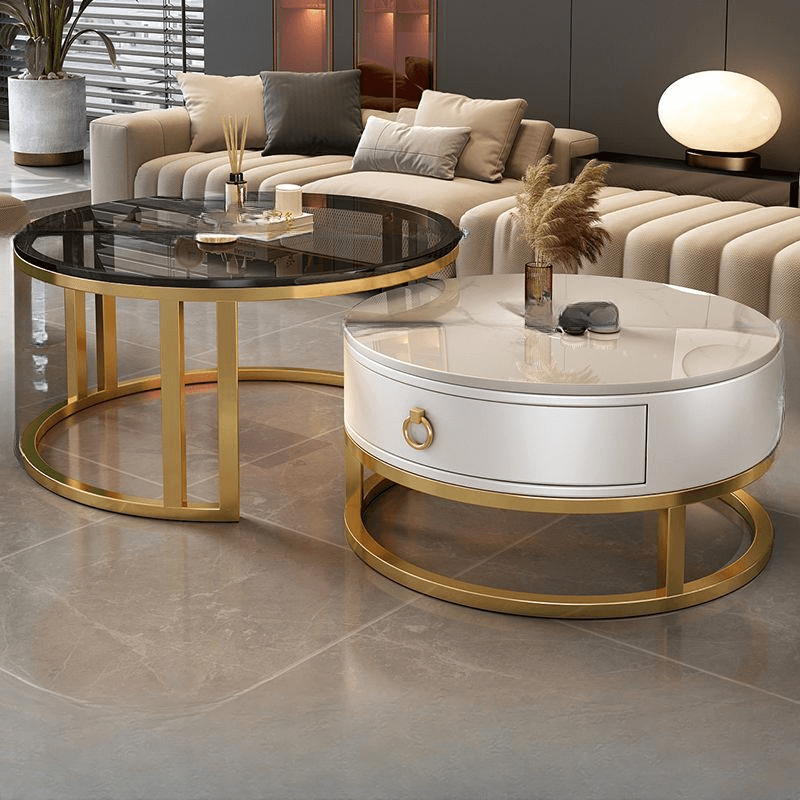 Board Game Coffee Table with Nested Set and Frame Base Featuring Wood Ball Top