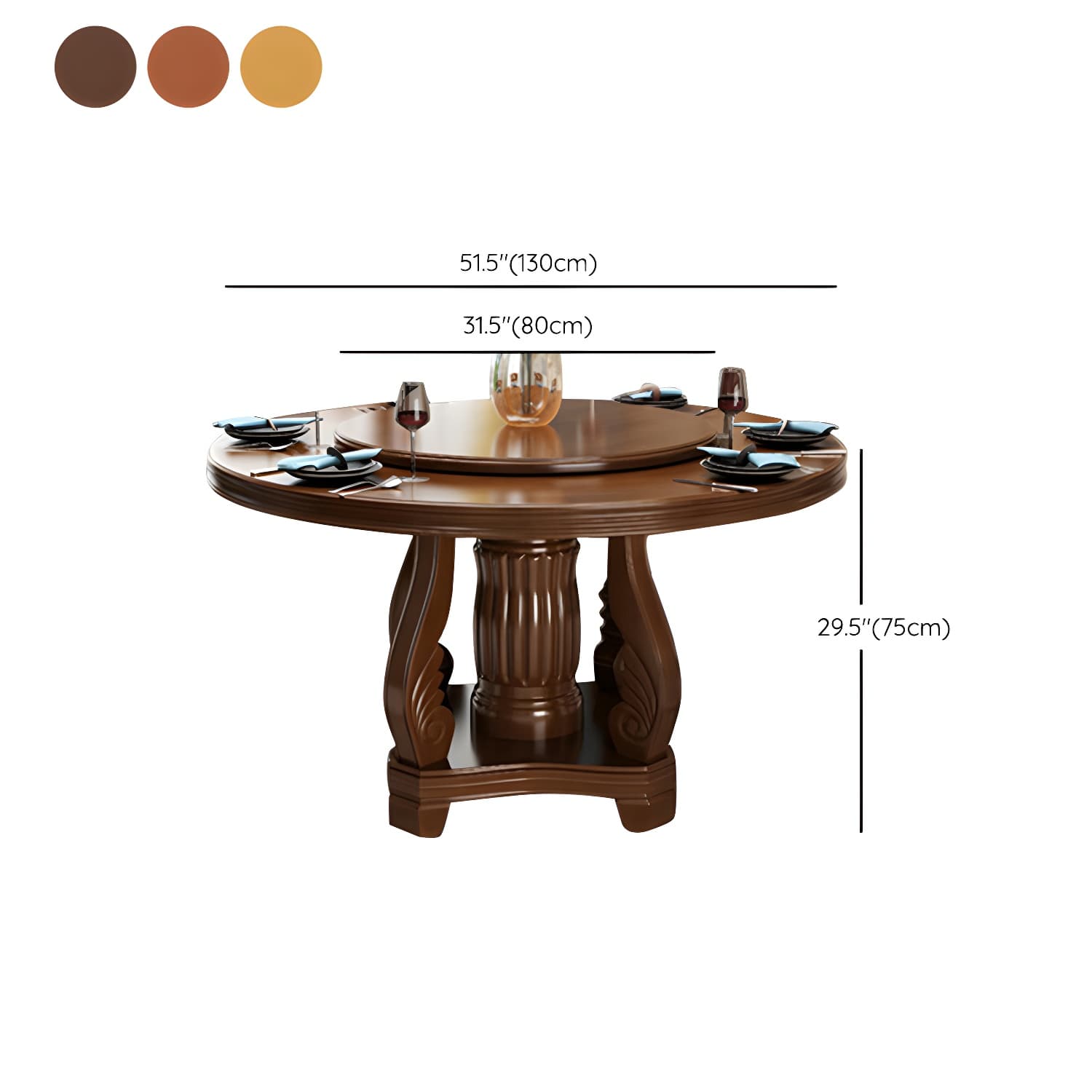 Contemporary Turntable Pedestal Dining Table Wood Dinner Table for Home - image 10