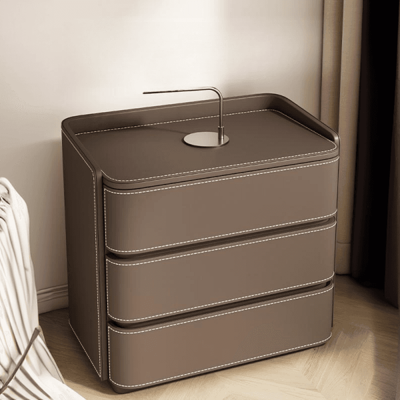 Contemporary 3 Tiers Genuine Leather Drawer Storage Bedside Table - image 12
