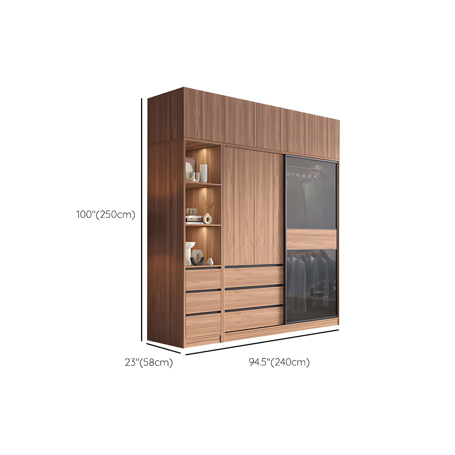 Glass and Wood Wardrobe Cabinet Brown Wardrobe Armoire with Garment Rod - image 30