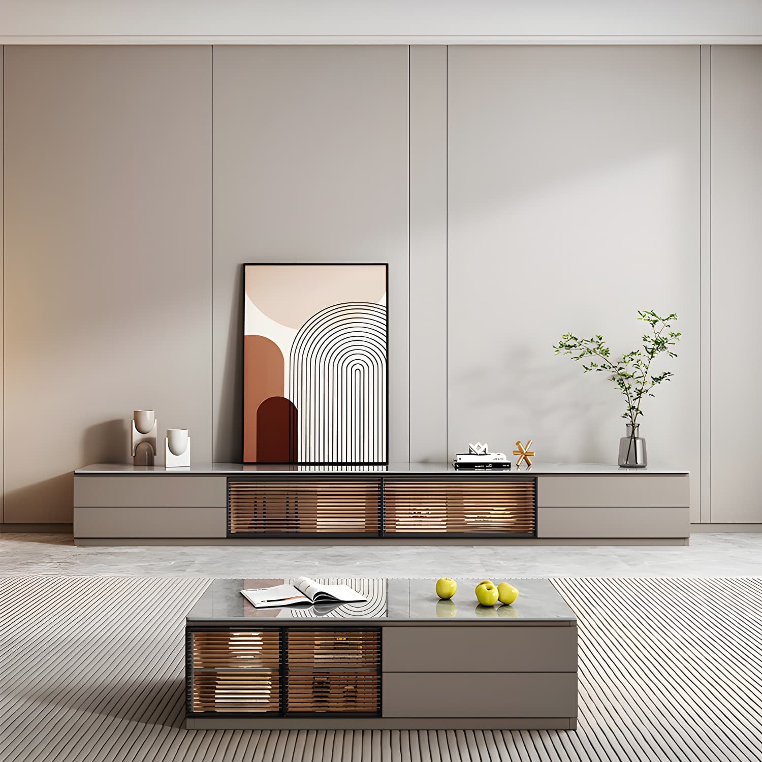 Champagne Stone TV Stand with Drawers and Cabinet for Modern Style and Cable Management - image 4