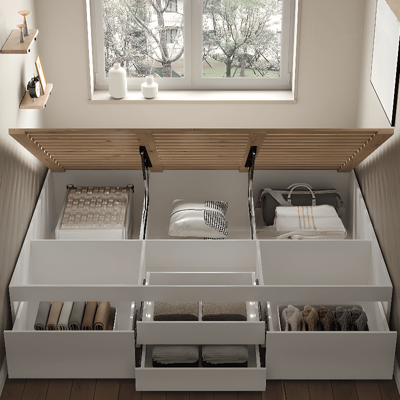 Solid Color Storage Included with 4 Storage Boxes and Reclaimed Wood Storage Drawer for Bedroom