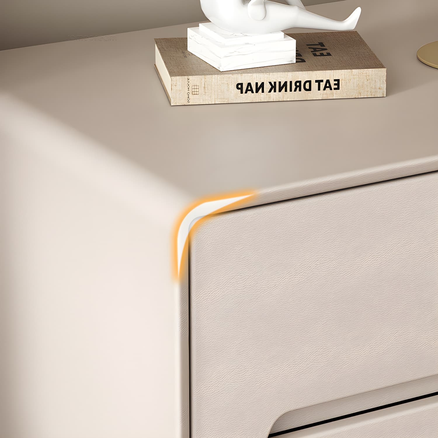 Modern Faux Leather Nightstand with 2 Drawers & No Distressing - Light Wood Tone - image 8