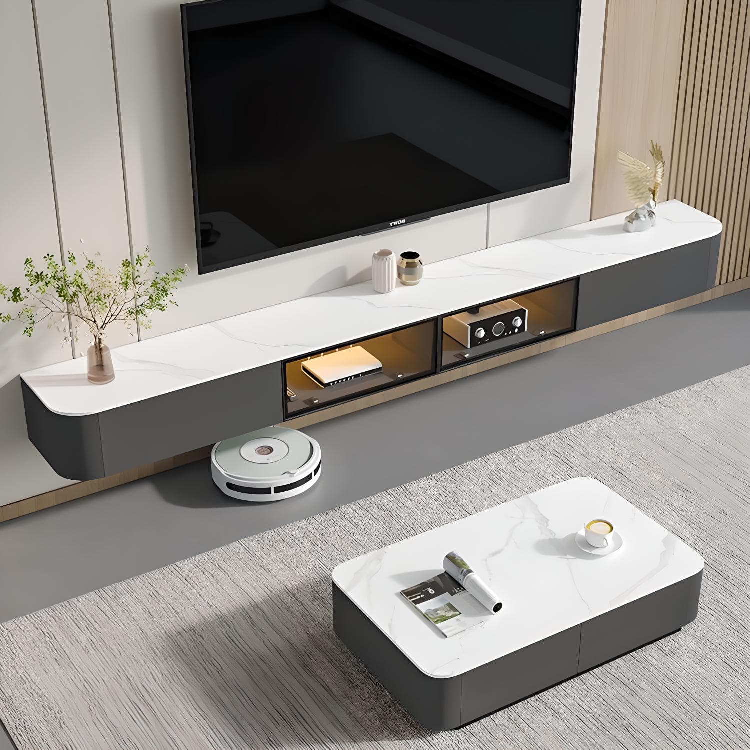 Rectangle TV Stand With Light In Living Room