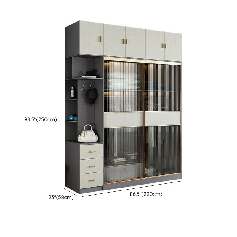 Contemporary Grey Wood Freestanding Cabinet Armoire with Lock, Interior Shelves & Soft Close Drawer - image 32