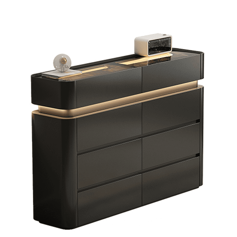 Simplistic Hardwood Double Dresser with 8 Horizontal Drawers and LED Lights