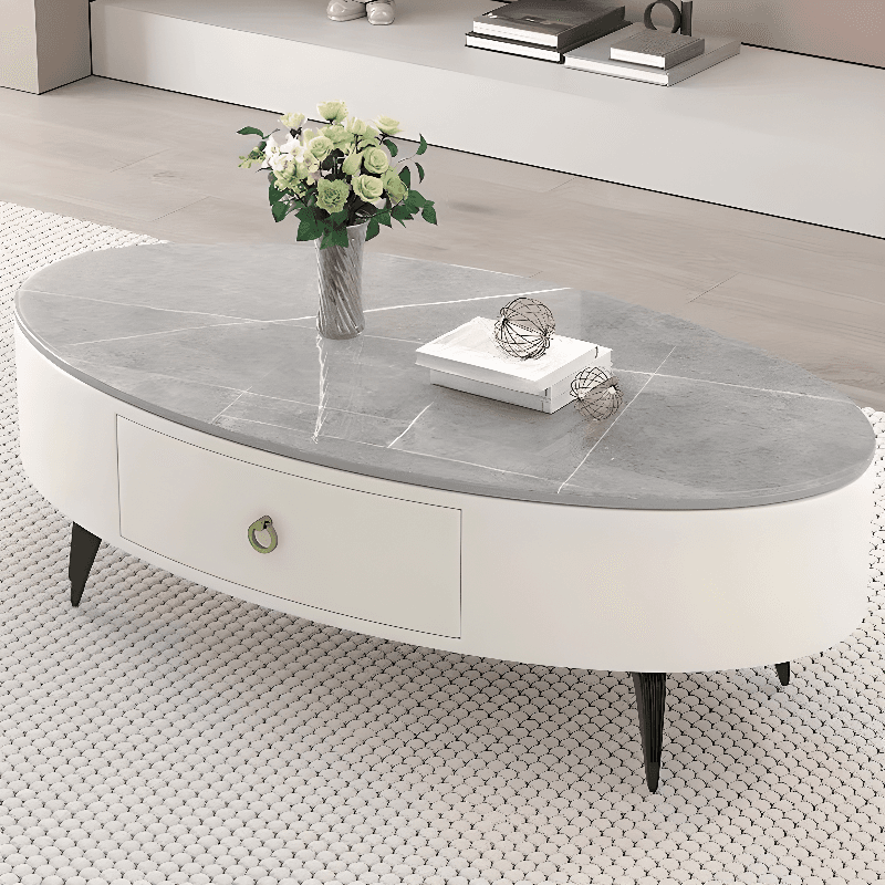 Single Stone Oblong Side Table with Four Legs, Midnight Black/Gray/Chalk, 1 Drawer for Foyer - image 3
