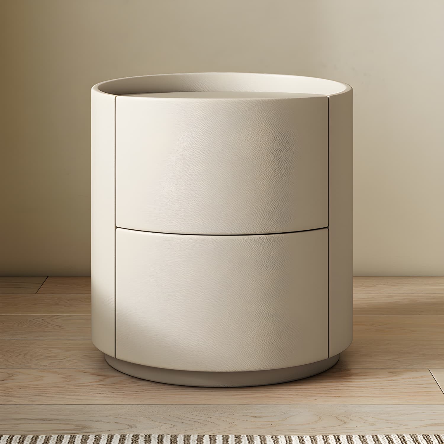 Modern Faux Leather Nightstand with 2 Drawers in Light Wood Tone - image 8