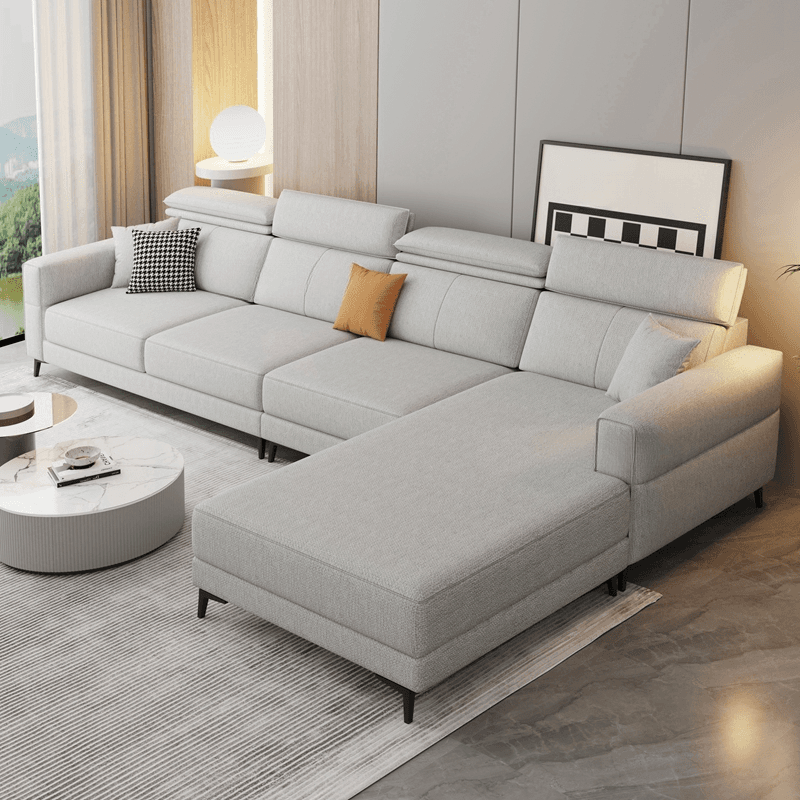 3 Pc Contemporary Modern L-Shape Sofa Chaise in Grey/Cream with Square Arm & Cushion Back - image 5