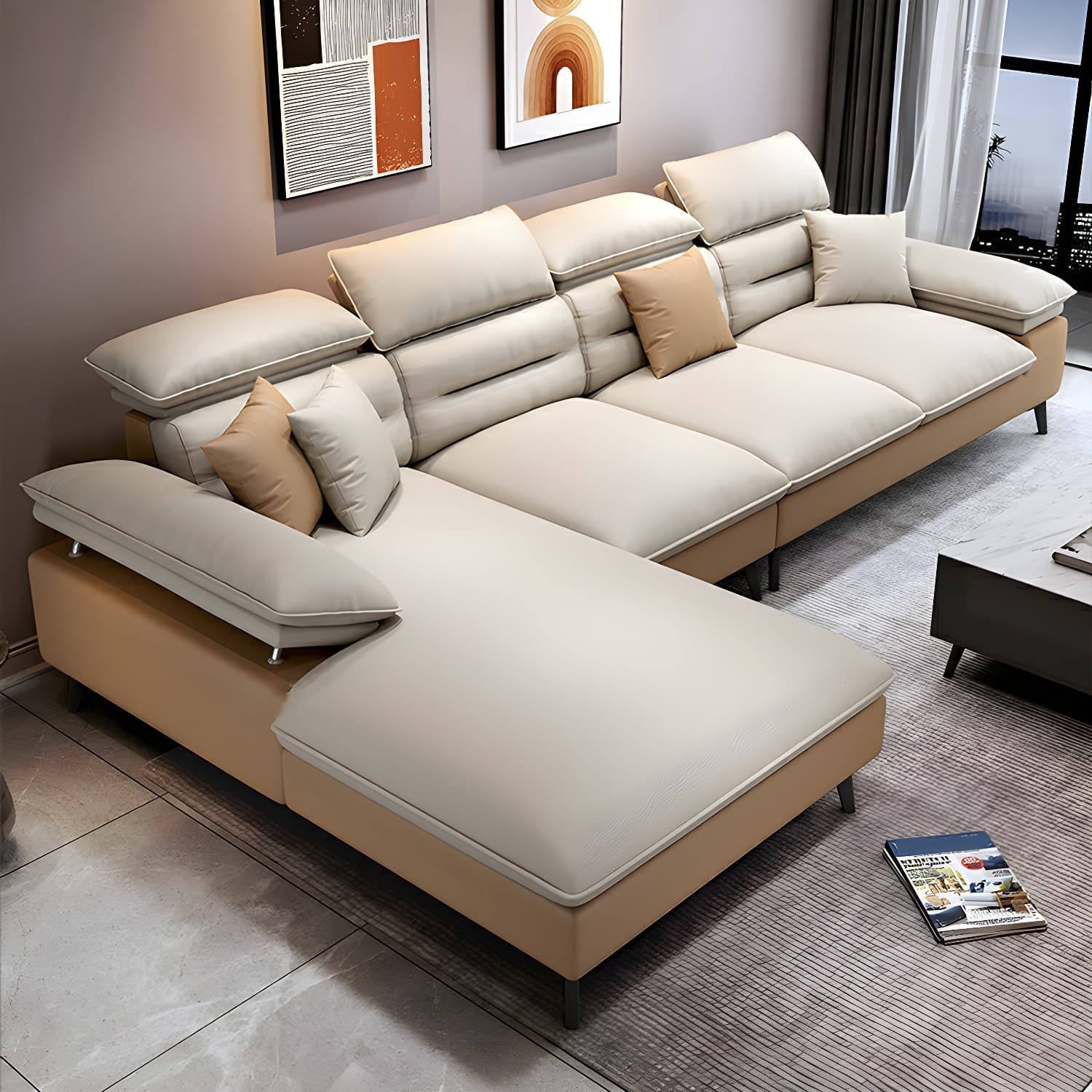 Modern L-Shape Sofa Chaise in Tech Cloth with Stationary Design and 3 Piece Set - image 12