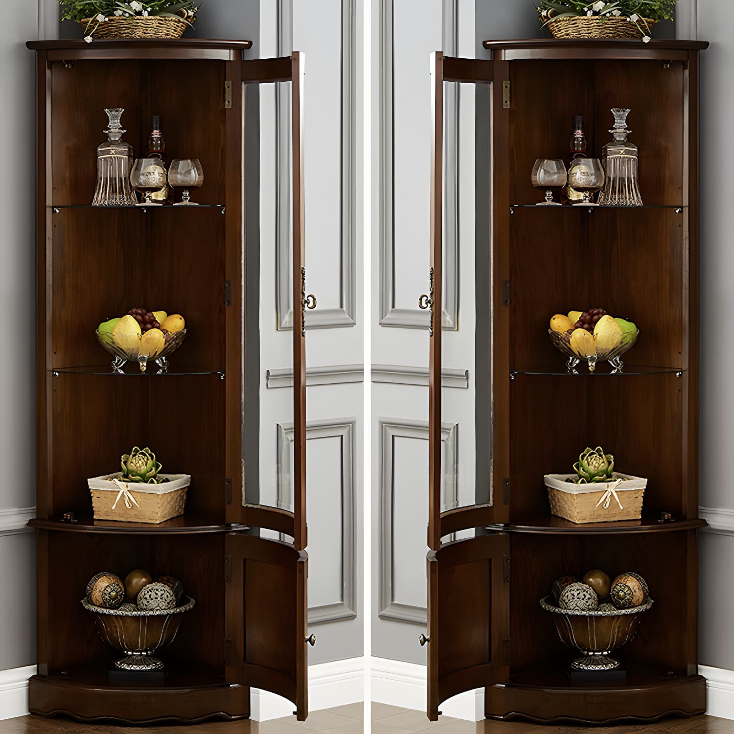 Glass Paned Solid Wood Corner Rustic Accent Cabinet with Doors - image 5