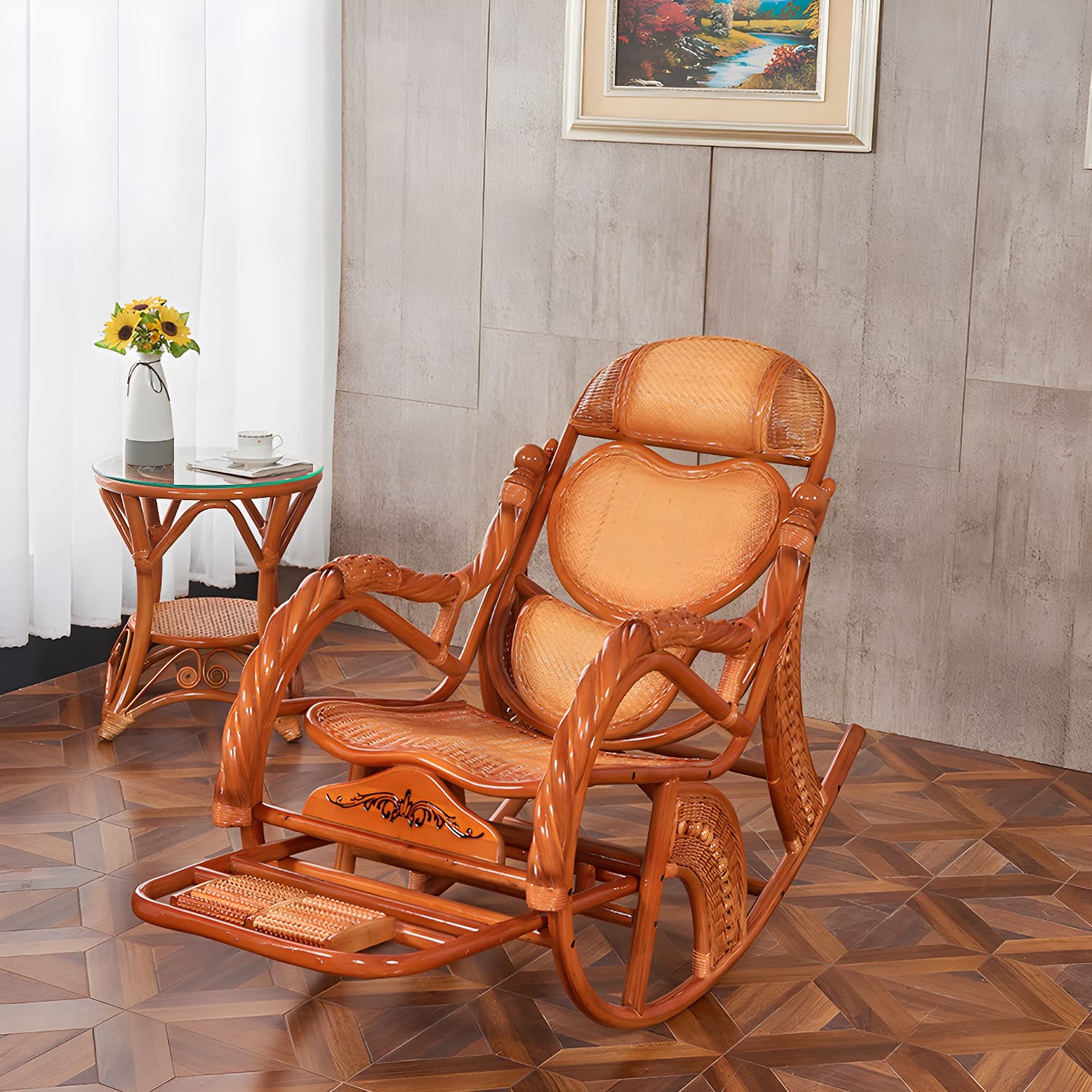 Mid Century Modern Recliner Chair Rattan/Wicker Recliner Chair for Living Room - image 10