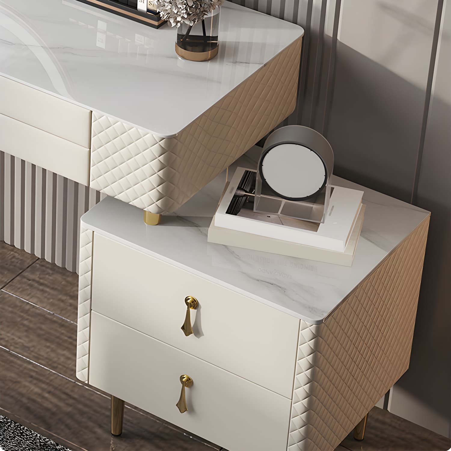 Glam Style Solid Wood Dresser with 4 Drawers Off-white Metal Base - image 6