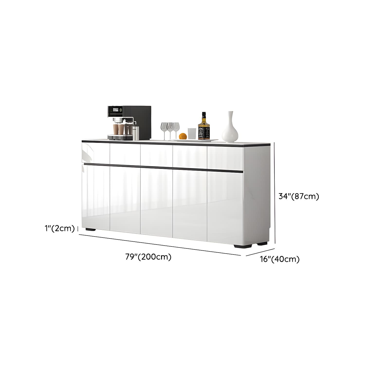 Modern White Sideboard with Glass Countertop, Cabinets, and Drawers - image 14