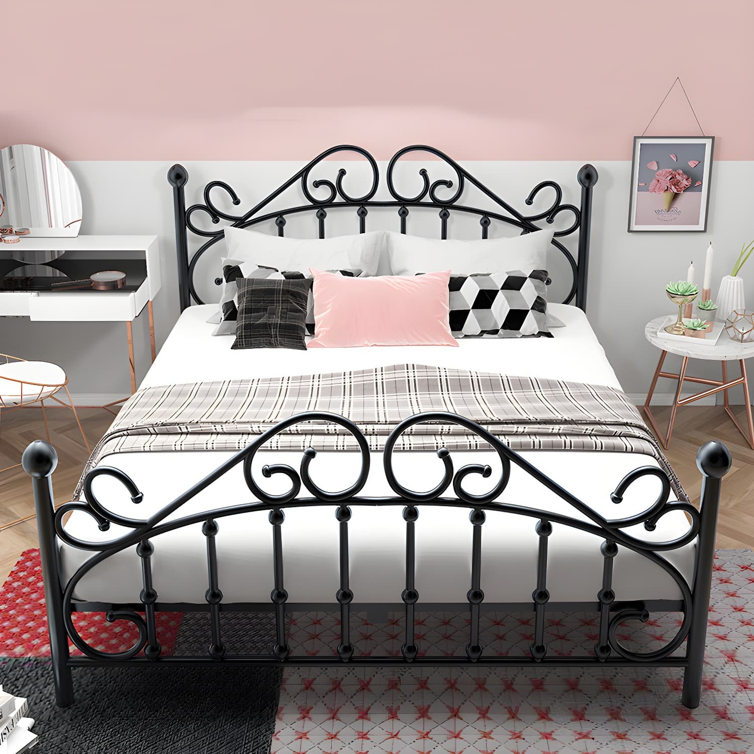 Industrial Style Metal Standard Bed Indoor with Headboard and Tail - image 4
