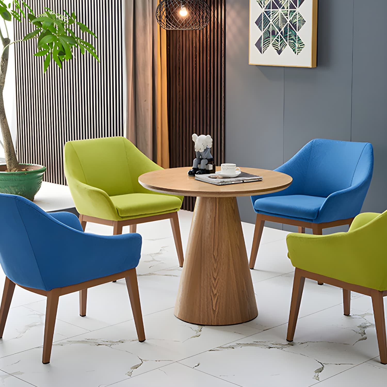 Scandinavian Pedestal Coffee Table Set Round Wooden Coffee Table for Living Room - image 4