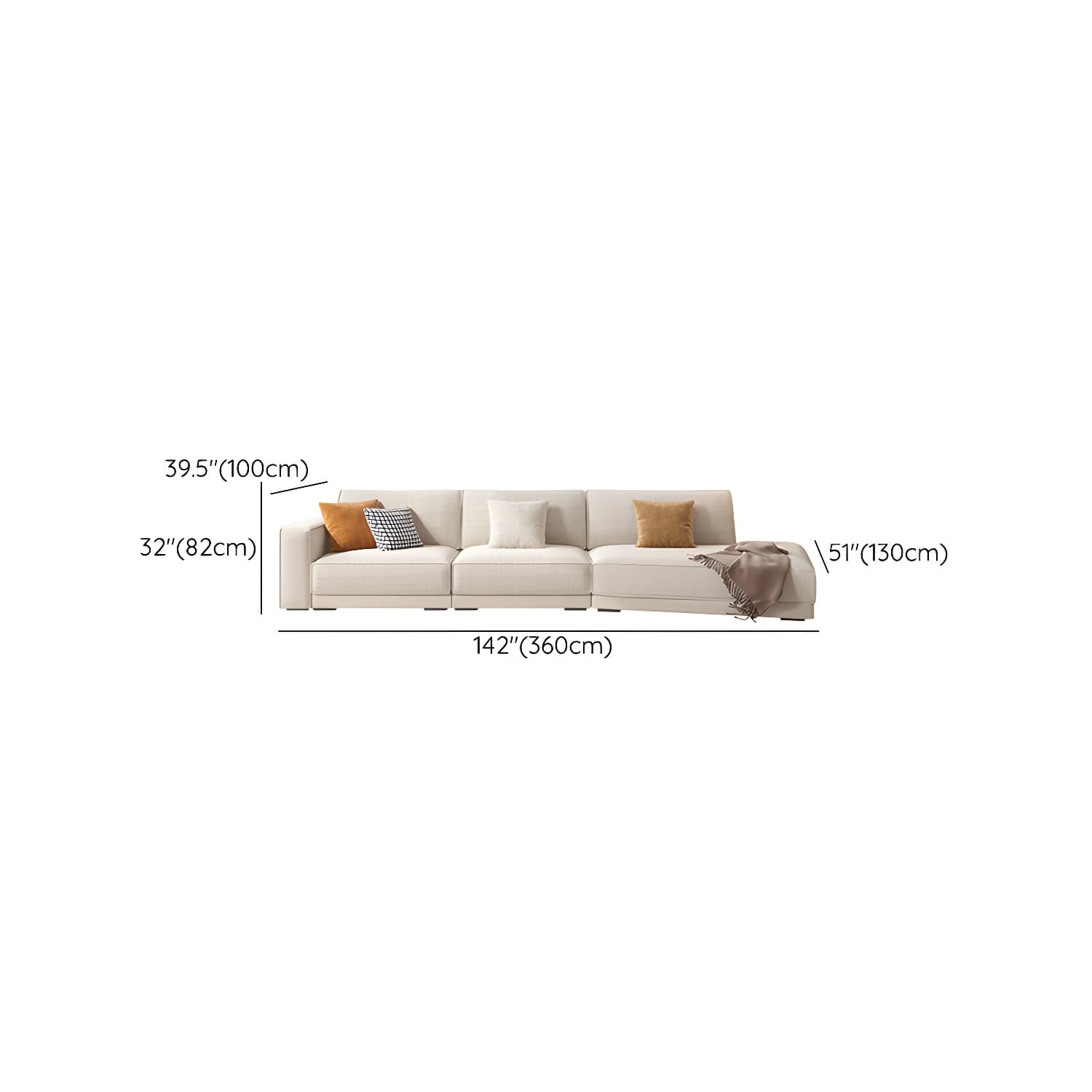 Modern Beige Linen L-Shape Sofa Chaise with Square Arm in Wood Frame - image 20